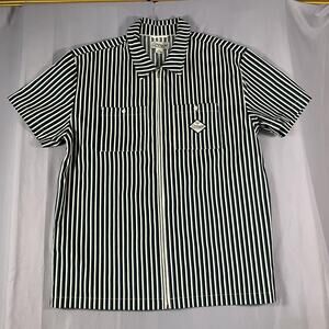 Empyre Shirt Mens XL Black White Stripe Zip Front Work Short Sleeve Graphic